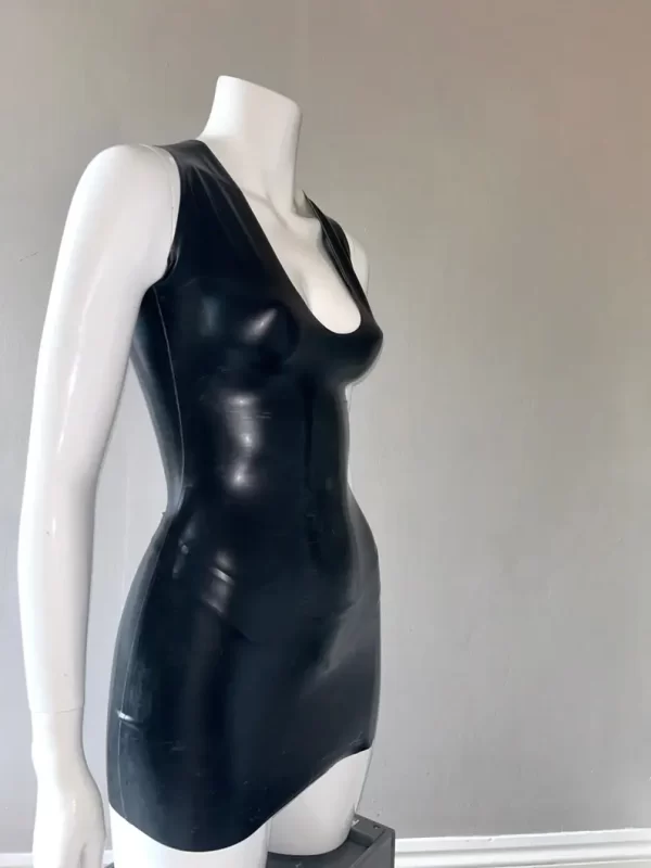 Latex Dress with Plunge Neck Line and Low Back.