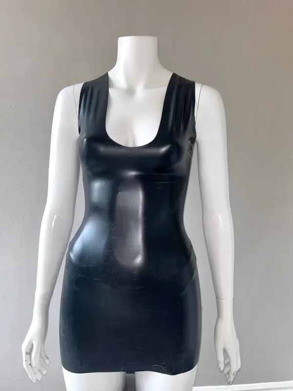 Latex Dress with Plunge Neck Line and Low Back.