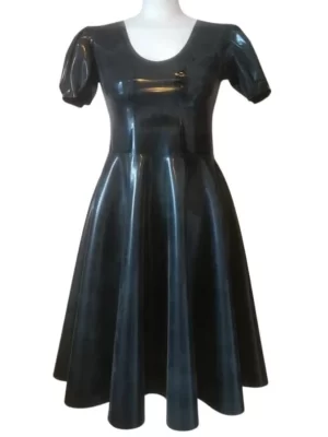 Puff Sleeve Latex Swing Dress