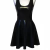 Stand collar solid color latex dress