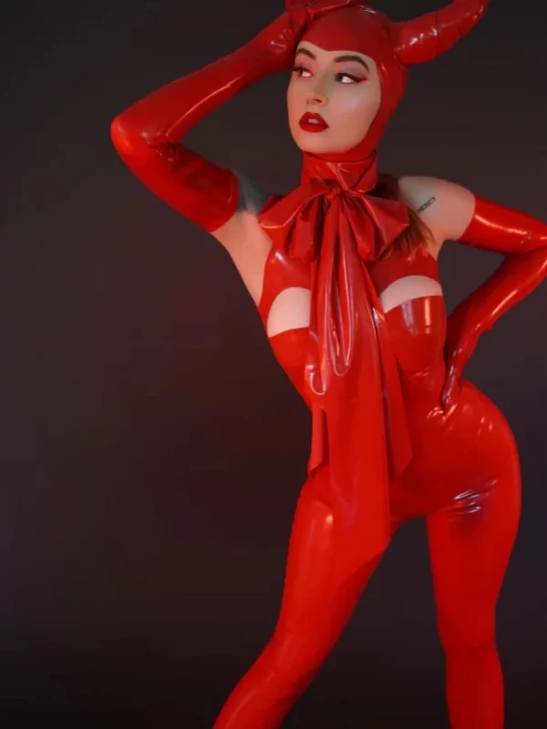 Red Divide Latex Catsuit