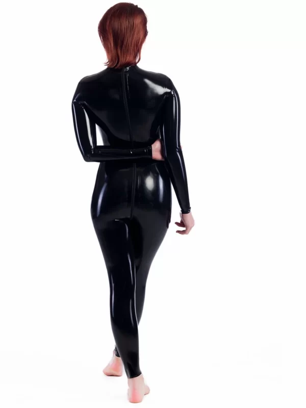 Latex catsuit with zipper over the crotch