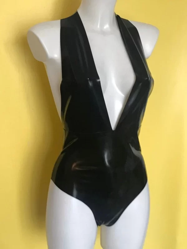 Latex halter plunge body suit