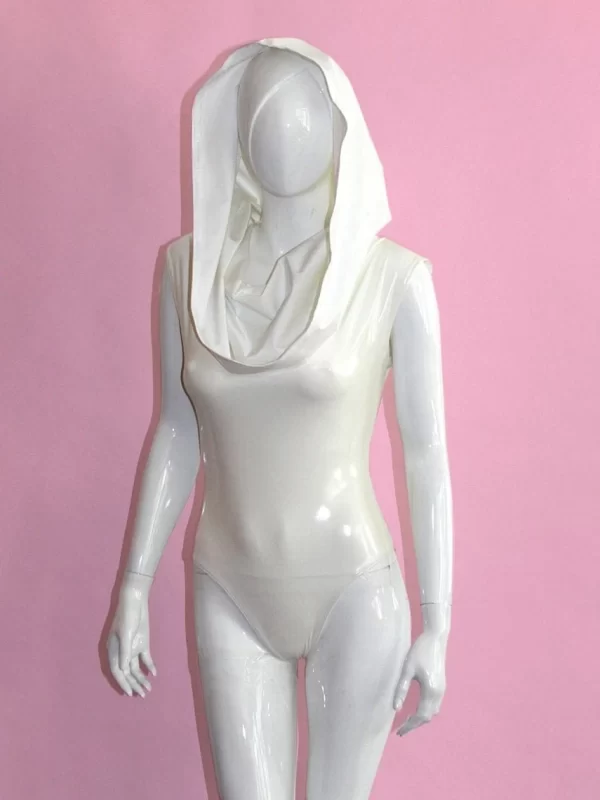 White Hooded Latex Bodysuit Shiny