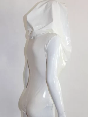 White Hooded Latex Bodysuit Shiny