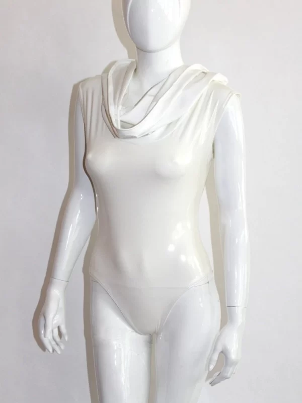 White Hooded Latex Bodysuit Shiny