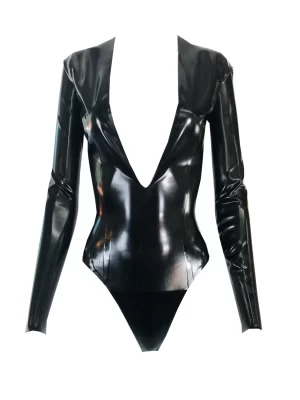 Black Plunge Latex Bodysuit