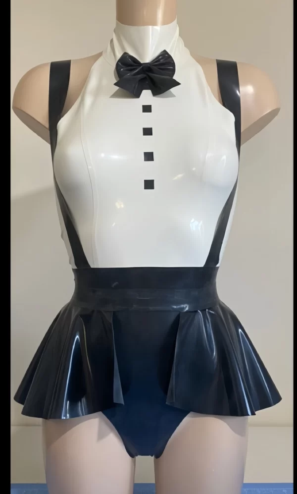 Latex Tuxedo Inspired Bodysuit and Peplum Belt Bundle