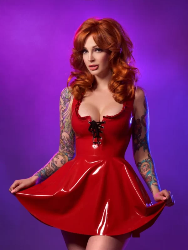 Latex Little red riding hood lace up dress