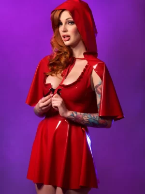 Latex Little red riding hood lace up dress