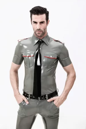 Latex Male Short Sleeves Military Uniform Shirt