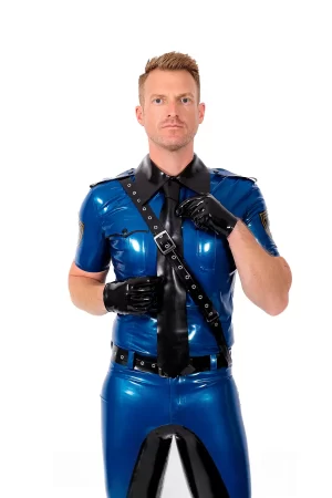 Latex Male Short Sleeves Military Police Shirt