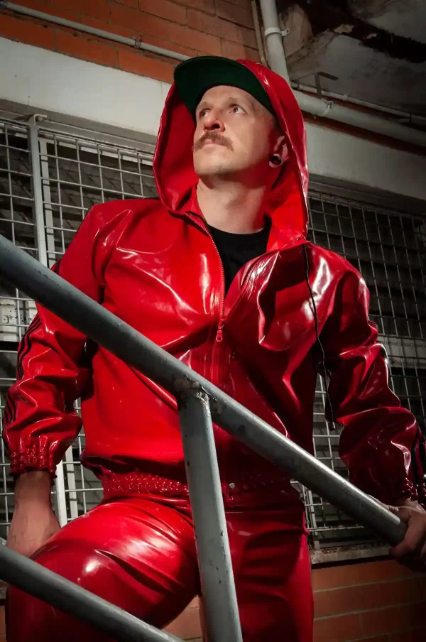 Latex Male Sports Hooded Tracksuit Jacket