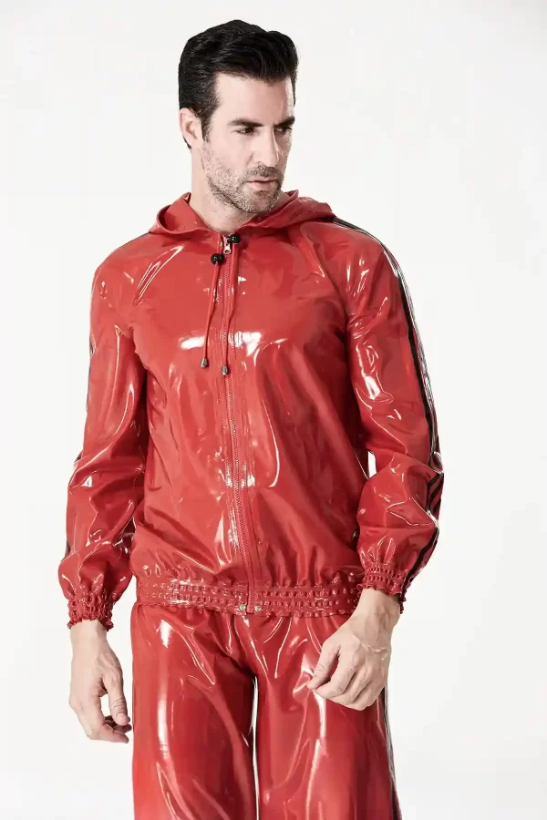 Latex Male Sports Hooded Tracksuit Jacket