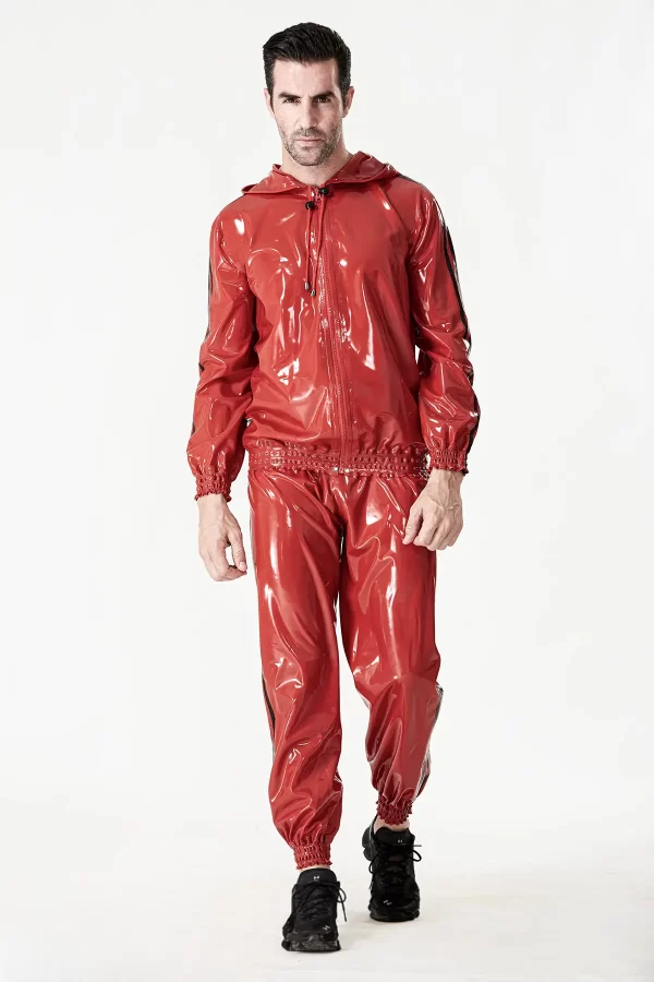 Latex Male Sports Hooded Tracksuit Jacket