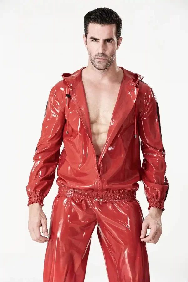 Latex Male Sports Hooded Tracksuit Jacket