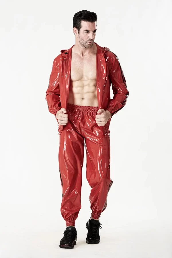 Latex Male Sports Hooded Tracksuit Jacket