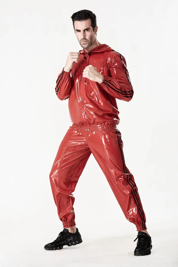 Latex Male Sports Hooded Tracksuit Jacket