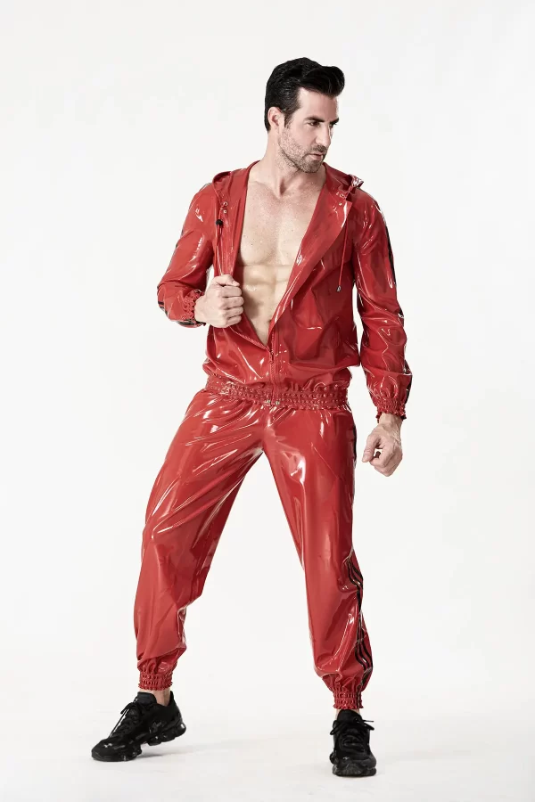 Latex Male Sports Hooded Tracksuit Jacket