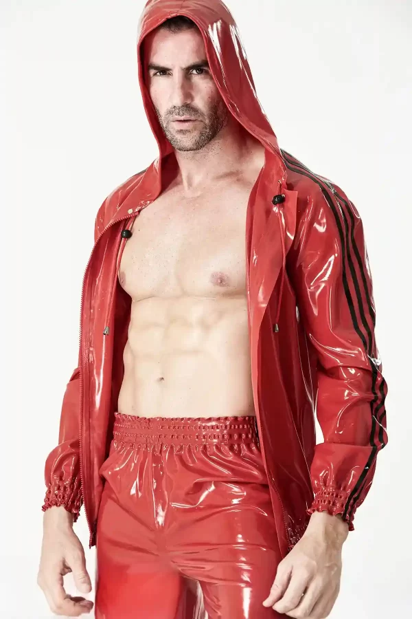 Latex Male Sports Hooded Tracksuit Jacket