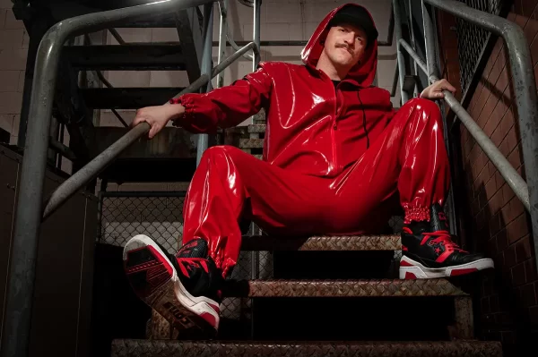 Latex Male Sports Hooded Tracksuit Jacket