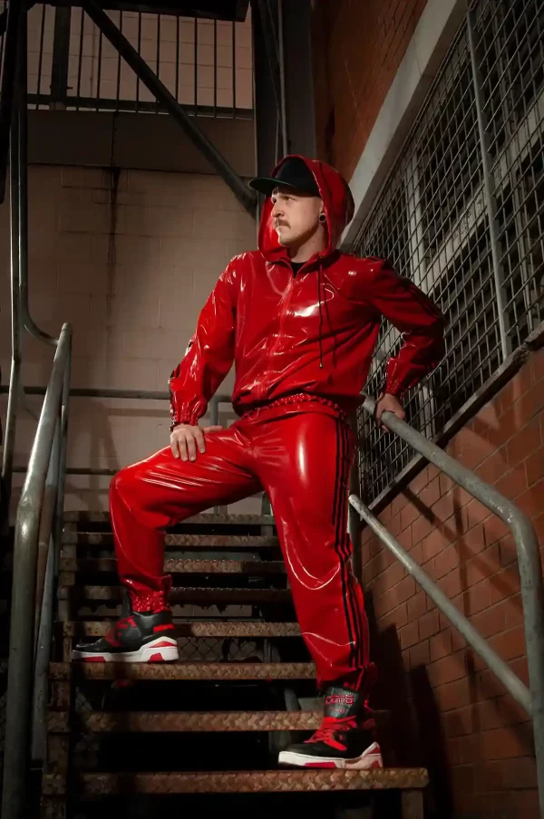 Latex Male Sports Hooded Tracksuit Jacket