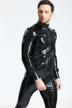 Latex Male Bomber Style Jacket