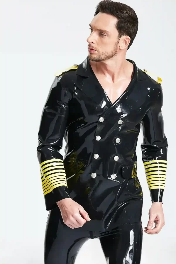 Latex Male Military Style Double-Breasted Short Coat