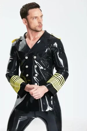 Latex Male Military Style Double-Breasted Short Coat