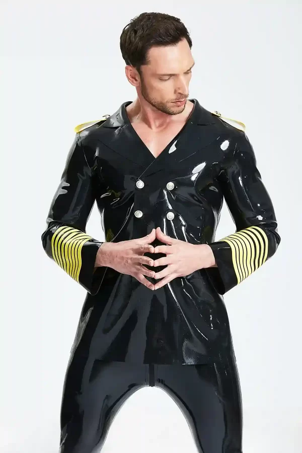 Latex Male Military Style Double-Breasted Short Coat