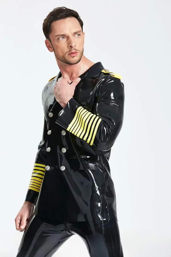 Latex Male Military Style Double-Breasted Short Coat