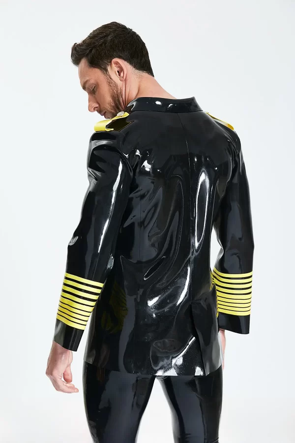 Latex Male Military Style Double-Breasted Short Coat