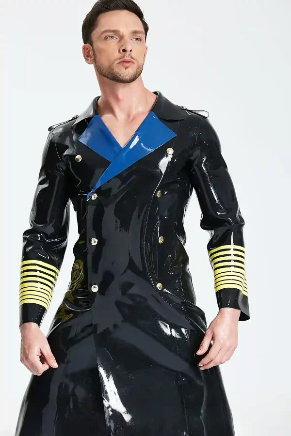 Latex Male Hornblower Knee-Length Coat