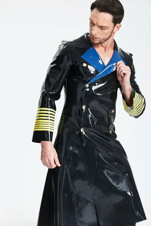 Latex Male Hornblower Knee-Length Coat