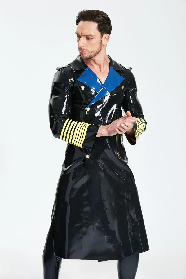 Latex Male Hornblower Knee-Length Coat