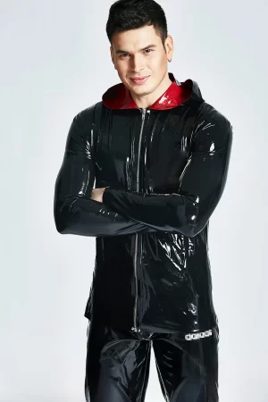 Latex Male Hooded Windbreaker Jacket