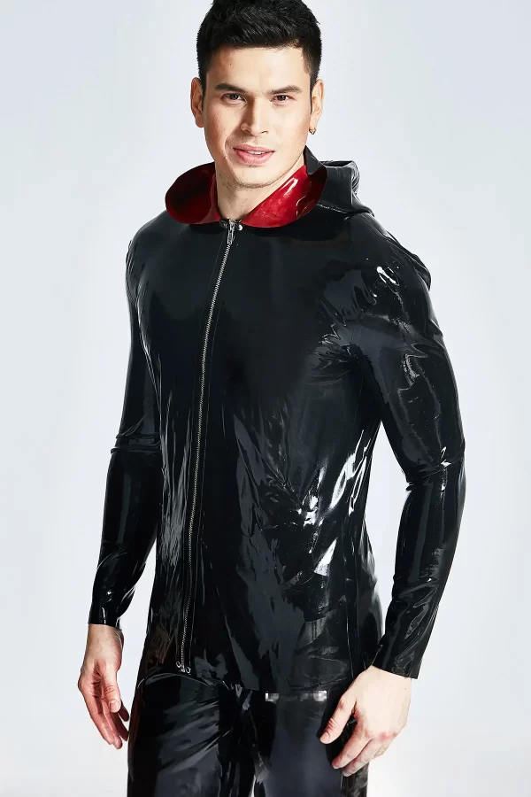 Latex Male Hooded Windbreaker Jacket