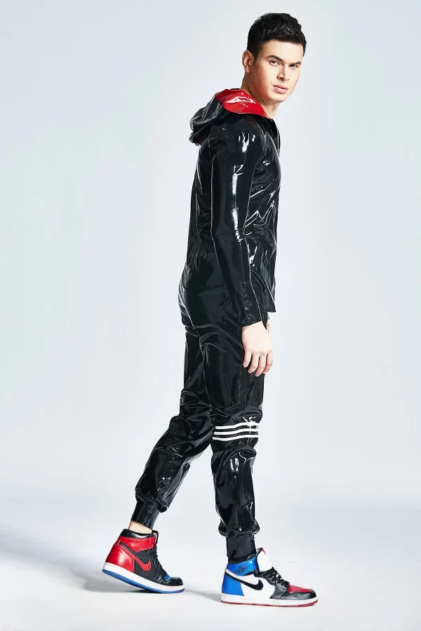 Latex Male Hooded Windbreaker Jacket