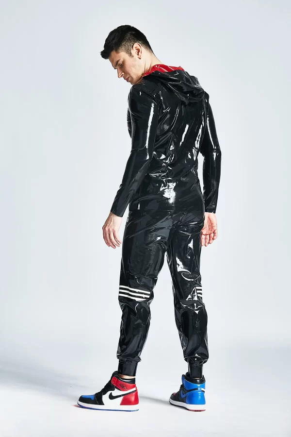 Latex Male Hooded Windbreaker Jacket