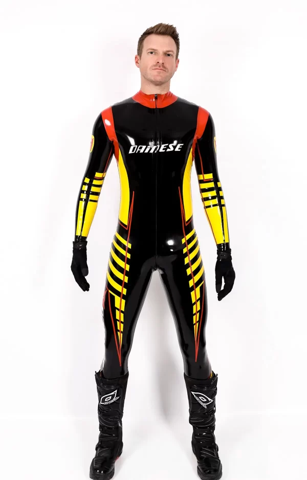 Latex Male MotoGP Branded Latex Biker Style Catsuit