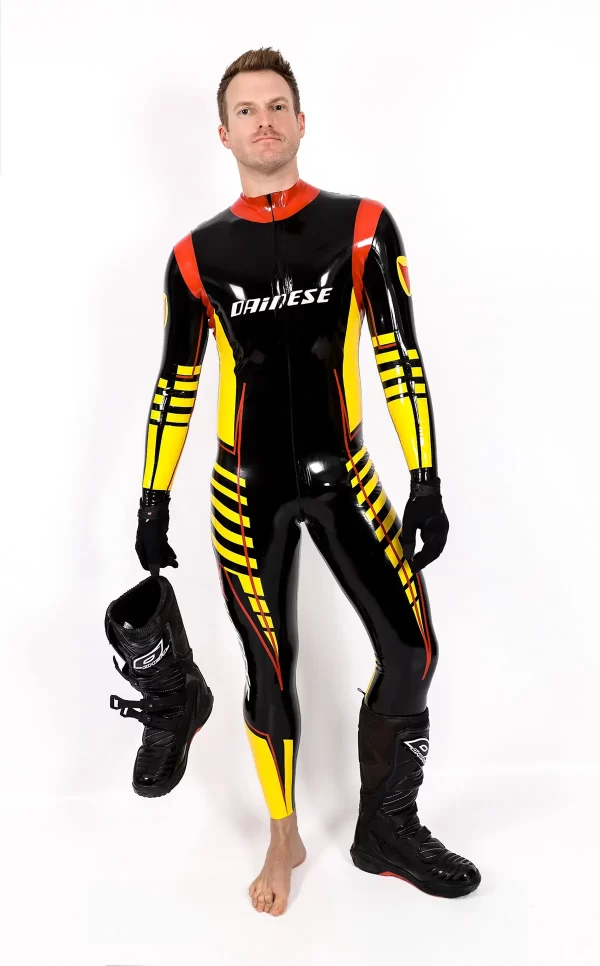 Latex Male MotoGP Branded Latex Biker Style Catsuit