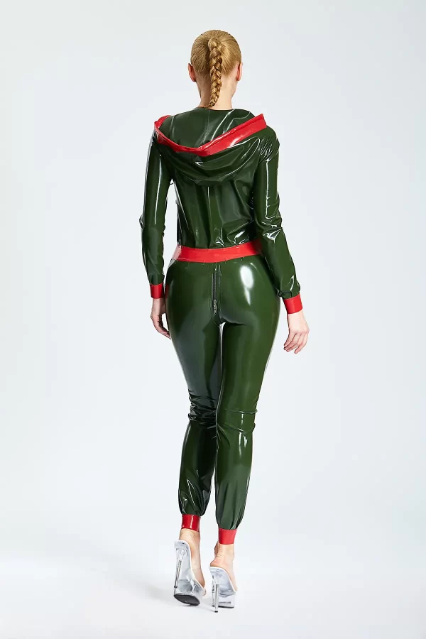 Latex Drawstring-Hooded Female Casual Catsuit