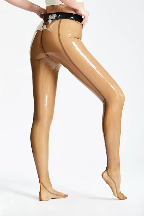 Latex Beige Glossy Zipper Tights