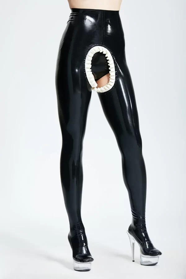 Latex Frilly Surprise High-Waisted Open Crotch Leggings