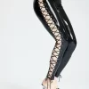 Beige Latex Leggings with Front Zipper and High-Gloss Finish