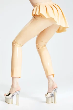 Peach Latex Leggings with High Waisted Design and Flared Cuffs