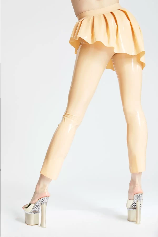 Peach Latex Leggings with High Waisted Design and Flared Cuffs