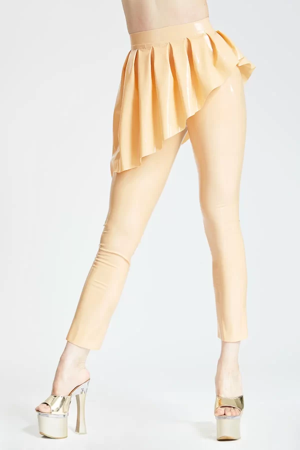 Peach Latex Leggings with High Waisted Design and Flared Cuffs