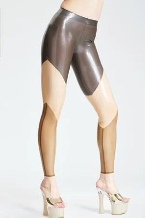 Latex Leggings with Geometric Cutouts and Sheer Panels