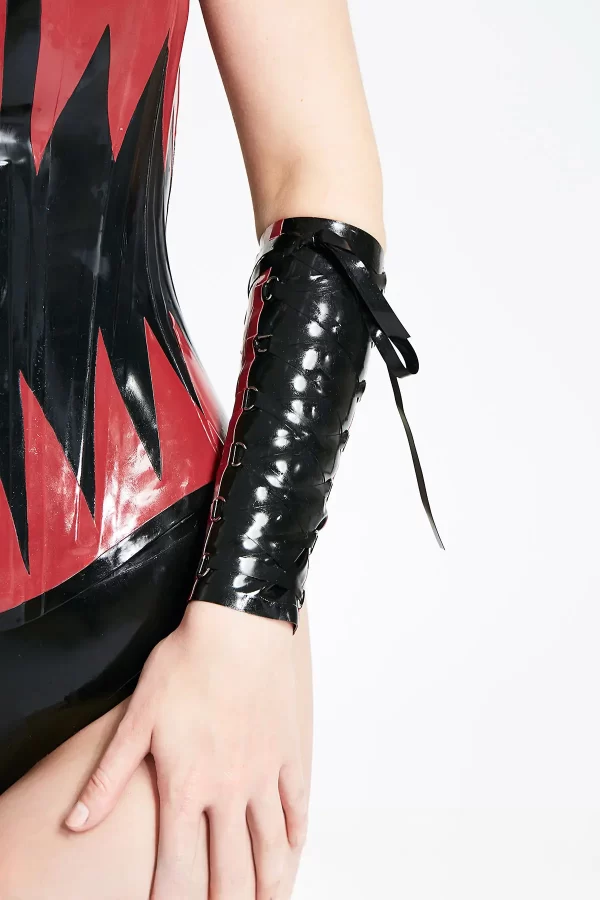 Black & Red Two-Tone Latex Gloves with Tie Detail